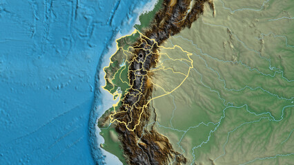 Shape of Ecuador with regional borders. Relief.