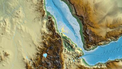 Shape of Eritrea. Outlined. Relief. © zelwanka
