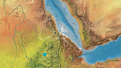 Shape of Eritrea with regional borders. Topographic.