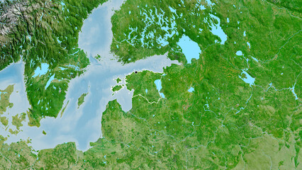 Shape of Estonia. Outlined. Satellite. © zelwanka