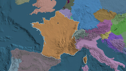 Shape of France. Outlined. Administrative.