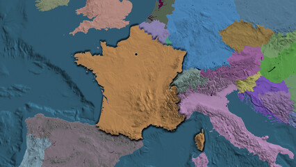Shape of France. Bevelled. Administrative.