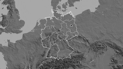 Shape of Germany with regional borders. Bilevel.