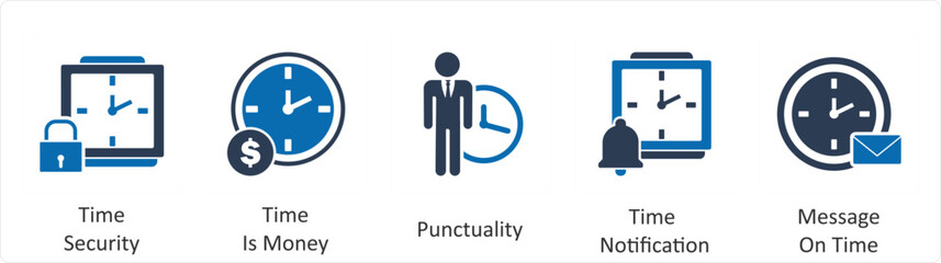 A set of 5 business icons as time security, time is money, punctuality