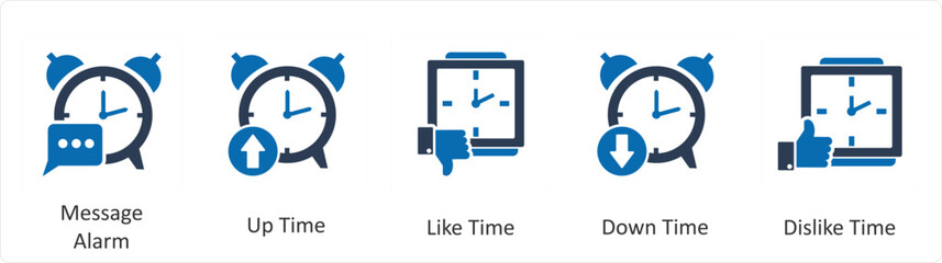 A set of 5 business icons as message alarm, up time, like time