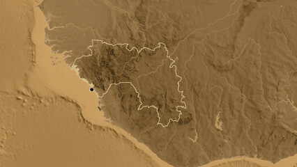 Shape of Guinea. Outlined. Sepia elevation. © zelwanka