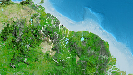 Shape of Guyana with regional borders. Satellite. © zelwanka