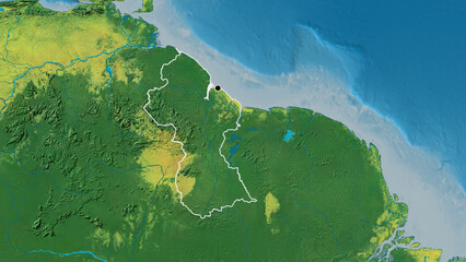 Shape of Guyana. Outlined. Topographic.