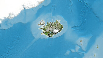 Shape of Iceland with regional borders. Satellite. - obrazy, fototapety, plakaty