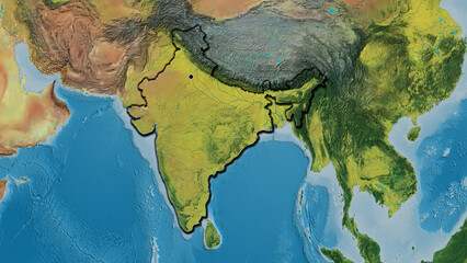 Shape of India. Bevelled. Topographic.