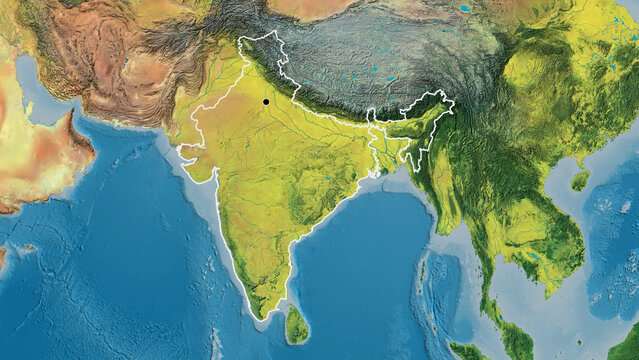Shape of India. Outlined. Topographic