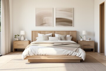 Minimalist Bedroom With Neutral Tone, Generative AI
