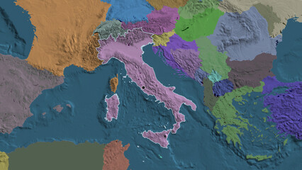 Shape of Italy. Outlined. Administrative.