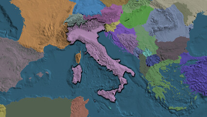 Naklejka premium Shape of Italy. Bevelled. Administrative.