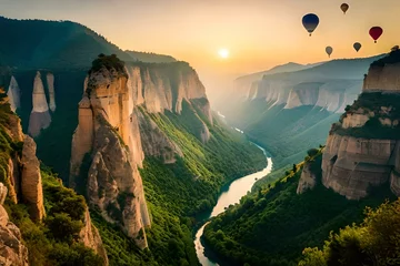 Fotobehang air balloon flying over the mountains © Shahryar