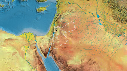 Shape of Jordan with regional borders. Topographic.