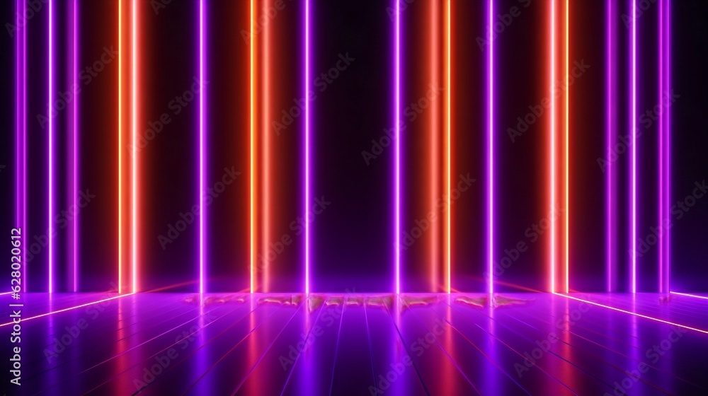 Poster generative ai : glowing orange and bright purple neon lines abstract technology background. futurist
