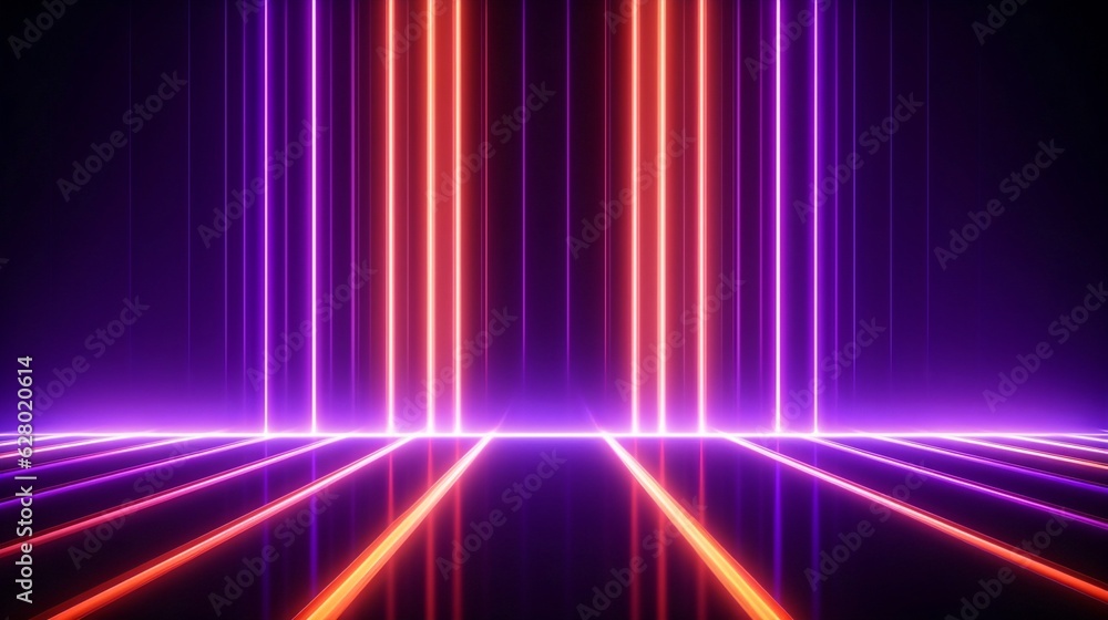 Poster generative ai : glowing orange and bright purple neon lines abstract technology background. futurist