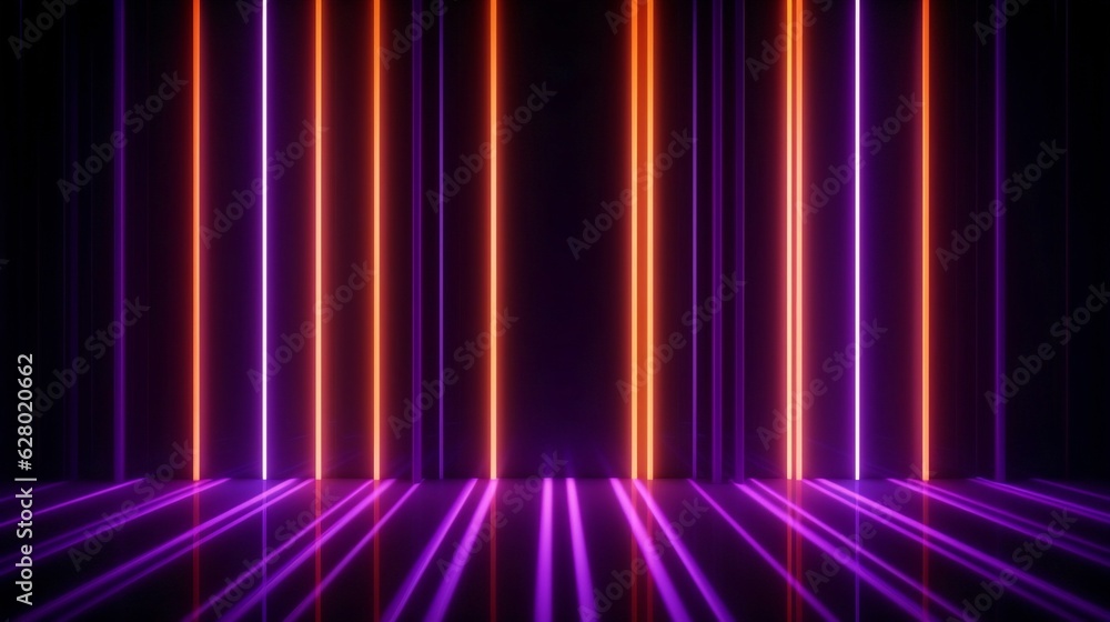 Poster generative ai : glowing orange and bright purple neon lines abstract technology background. futurist