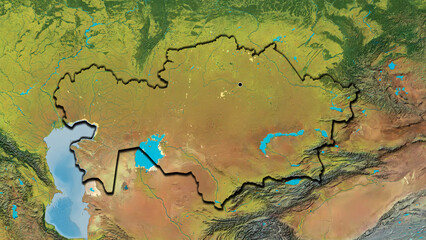 Shape of Kazakhstan. Bevelled. Topographic