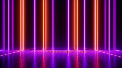 Generative AI : Glowing Orange and Bright Purple neon lines abstract technology background. Futuristic glowing vector design