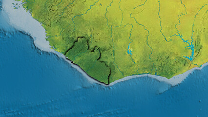 Shape of Liberia. Bevelled. Topographic.