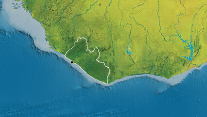 Shape of Liberia. Outlined. Topographic.