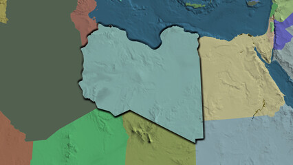 Shape of Libya. Bevelled. Administrative.