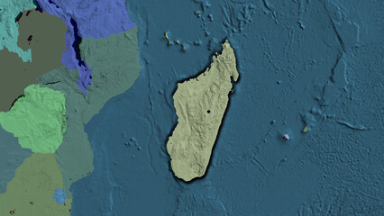 Shape of Madagascar. Bevelled. Administrative.