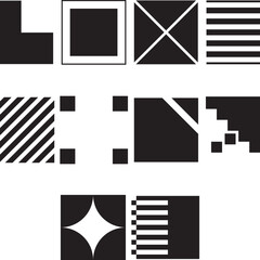 Geometric shape element set of black and white square