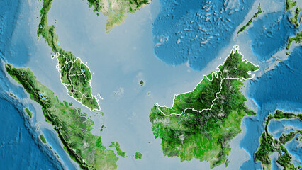Shape of Malaysia with regional borders. Satellite.