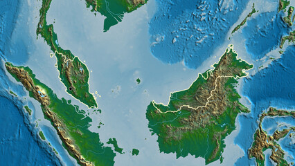 Shape of Malaysia. Outlined. Physical. © zelwanka