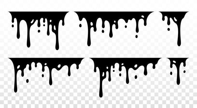 Paint dripping. Dripping liquid. Paint flows. Current paint, stains. Current drops. Current inks. Vector illustration. Flowing liquid. Stencil drops. Paint splatter. Molten. Chocolate drops. Oil drop