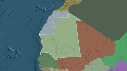 Shape of Mauritania. Outlined. Administrative.