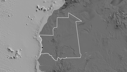 Shape of Mauritania. Outlined. Bilevel. © zelwanka