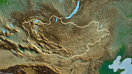 Shape of Mongolia. Outlined. Physical.