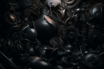 Abstract, dark backdrop with various shapes and forms. Generative AI