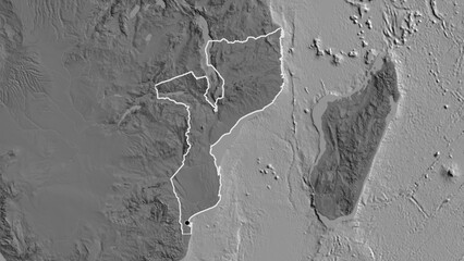 Shape of Mozambique. Outlined. Bilevel.