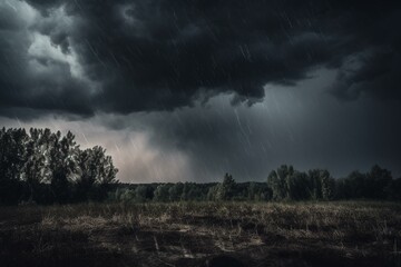 Fototapeta na wymiar Dark sky with heavy rain and storm clouds. Generative AI