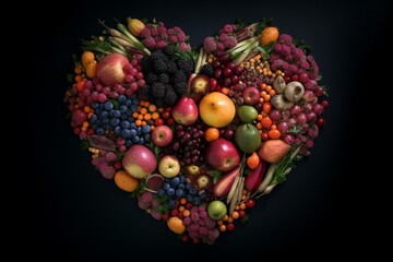 Obraz na płótnie Canvas An arrangement of produce in the form of a heart. Generative AI