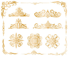 Set of golden ornaments. Oriental elements for design for monograms, invitations, frames, menus, labels and websites, catalogs