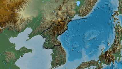 Shape of North Korea. Bevelled. Relief. © zelwanka