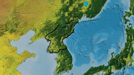 Shape of North Korea. Bevelled. Topographic.