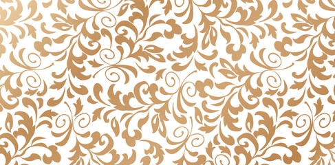 Fototapeta Vector illustration Florals ornament golden color Seamlessly pattern in the style of Baroque for Fashionable modern wallpaper or textile, book cover, Digital interfaces, print design template material obraz