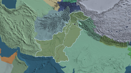 Shape of Pakistan with regional borders. Administrative.