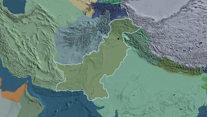 Shape of Pakistan. Outlined. Administrative.