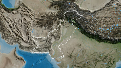 Shape of Pakistan. Outlined. Satellite.