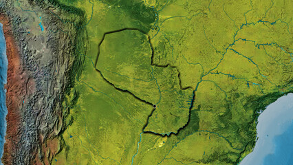 Shape of Paraguay. Bevelled. Topographic.