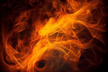 Illustration of a close-up view of a fiery inferno against a dark black backdrop, created with Generative AI technology