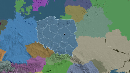 Shape of Poland with regional borders. Administrative.